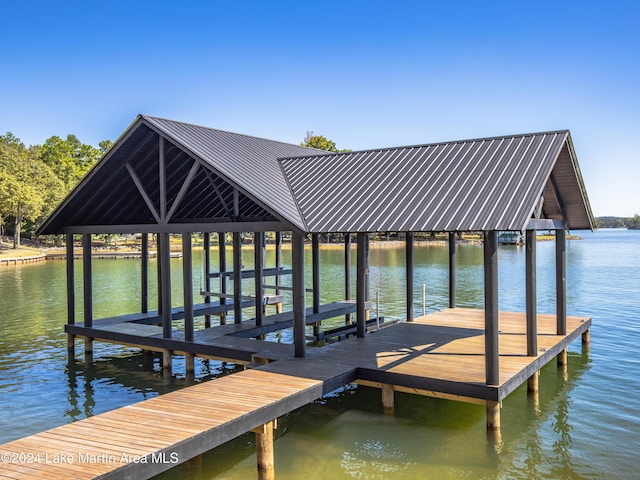 view of dock featuring a water view