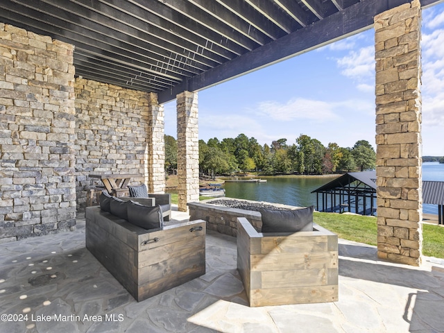 view of patio / terrace featuring a water view