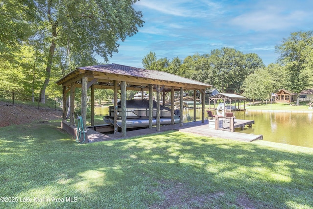 314 Daine Dr, Jacksons Gap, AL 36861 - dock area featuring a lawn, a water view, and boat lift