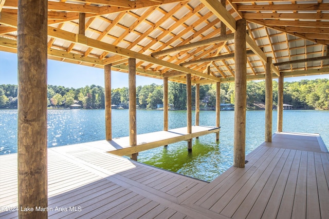 view of dock with a water view