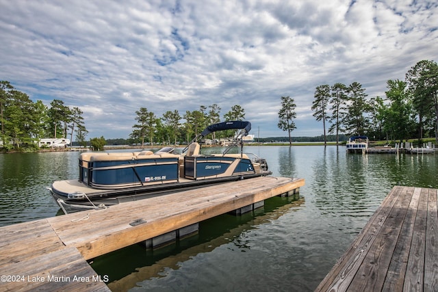 view of dock with a water view