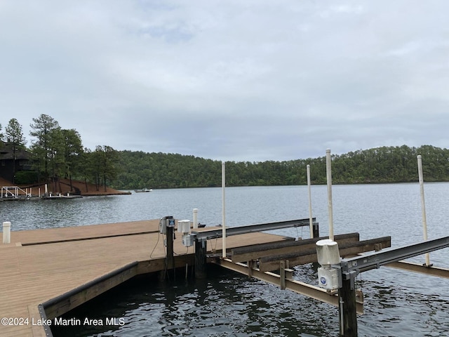 view of dock with a water view