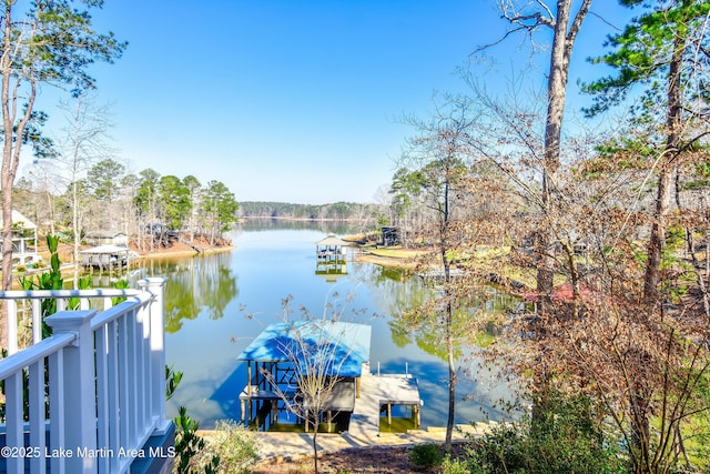 property view of water featuring a floating dock