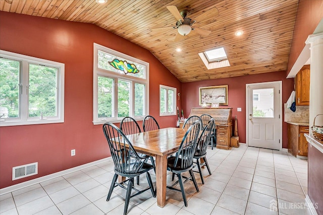 6 Zaydee Dr, Edison, NJ 08837 - dining area with vaulted ceiling, healthy amount of natural light, light tile patterned floors, a ceiling fan, and a skylight