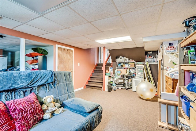 6 Zaydee Dr, Edison, NJ 08837 - finished basement with stairway, carpet, and a paneled ceiling