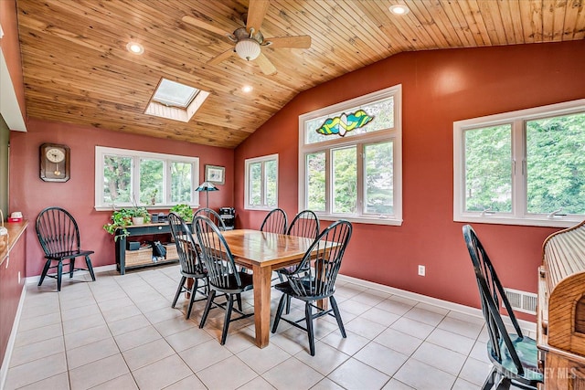 6 Zaydee Dr, Edison, NJ 08837 - dining space featuring vaulted ceiling, a skylight, ceiling fan, light tile patterned floors, and recessed lighting