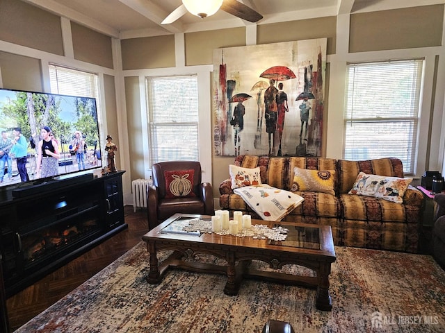 402 Raritan Ave, Middlesex, NJ 08846 - living room featuring ceiling fan and radiator