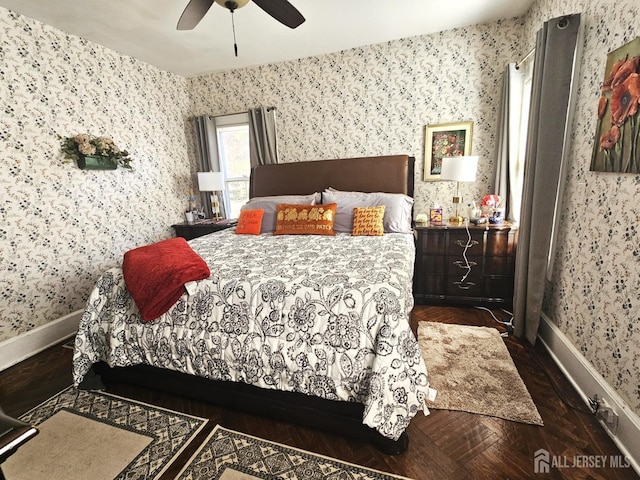 402 Raritan Ave, Middlesex, NJ 08846 - bedroom featuring wallpapered walls, baseboards, and ceiling fan