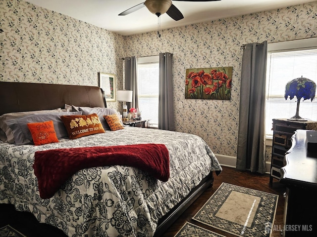 402 Raritan Ave, Middlesex, NJ 08846 - bedroom with wallpapered walls, a ceiling fan, and baseboards