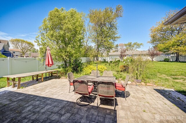 view of patio featuring a fenced backyard and outdoor dining space
