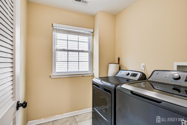 169 Metuchen Ave, Woodbridge Proper, NJ 07095 - washroom with washer and clothes dryer and light tile patterned floors