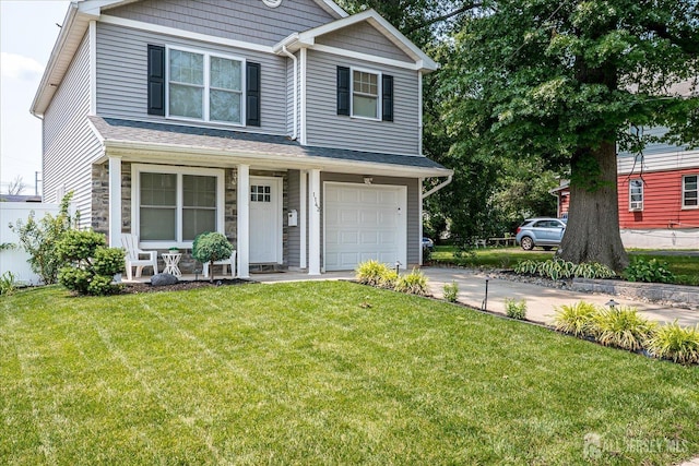 1142 Warren St, Roselle, NJ 07203 - view of front of home with covered porch, a front yard, driveway, a garage, and roof with shingles