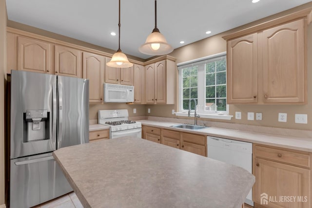 3 Malibu Ct, Jackson, NJ 08527 - kitchen featuring white appliances, light brown cabinetry, and recessed lighting