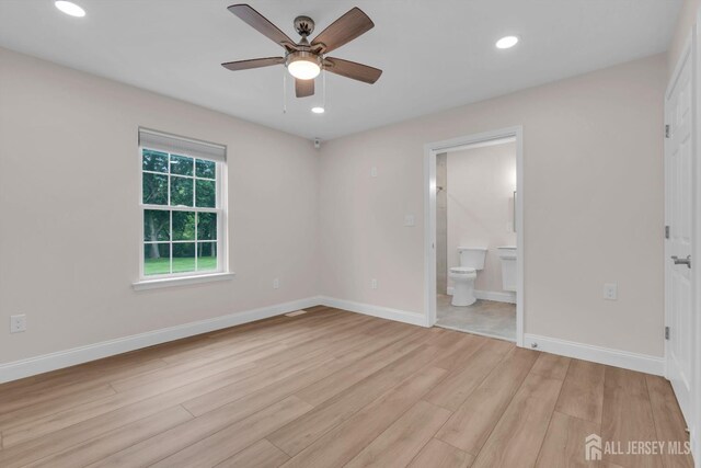 3 Malibu Ct, Jackson, NJ 08527 - unfurnished bedroom with light wood finished floors, recessed lighting, ensuite bathroom, and ceiling fan