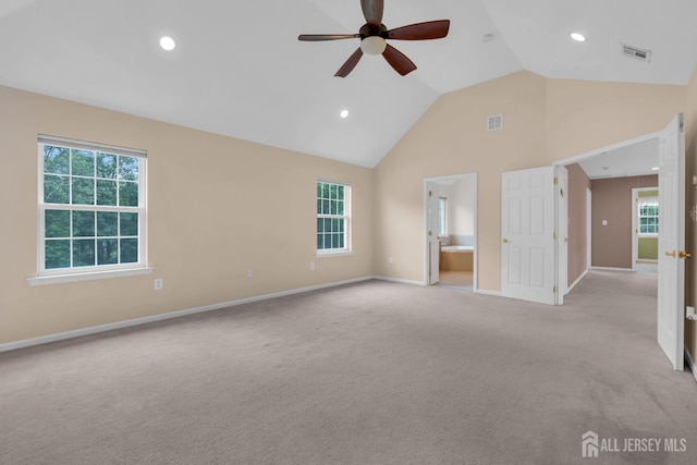 3 Malibu Ct, Jackson, NJ 08527 - unfurnished bedroom with light carpet, multiple windows, recessed lighting, high vaulted ceiling, and ensuite bath
