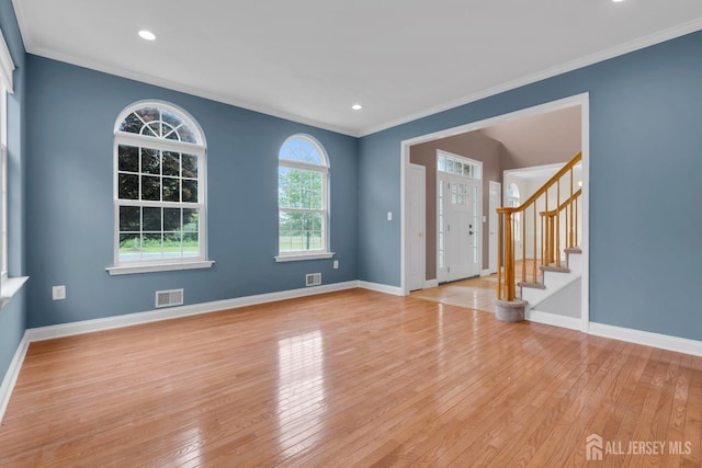 3 Malibu Ct, Jackson, NJ 08527 - unfurnished room with ornamental molding, light wood-style floors, stairway, and recessed lighting