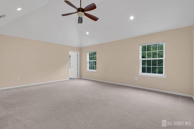 3 Malibu Ct, Jackson, NJ 08527 - spare room featuring a ceiling fan, high vaulted ceiling, carpet floors, and recessed lighting