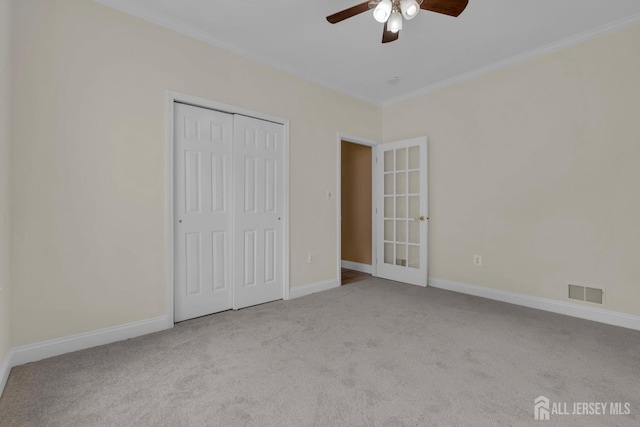 3 Malibu Ct, Jackson, NJ 08527 - unfurnished bedroom featuring carpet floors, crown molding, a closet, and ceiling fan