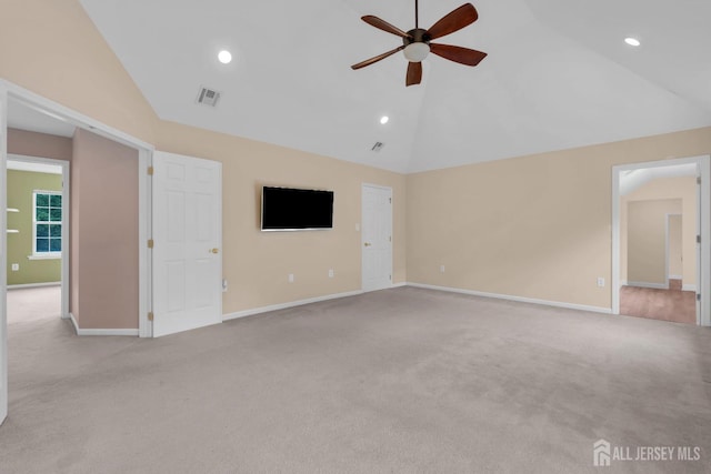 3 Malibu Ct, Jackson, NJ 08527 - unfurnished living room with a ceiling fan, carpet flooring, recessed lighting, and high vaulted ceiling