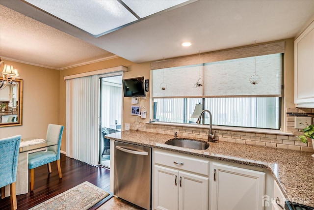 106-B Hemlock Plz, Monroe, NJ 08831 - kitchen with stainless steel dishwasher, white cabinetry, tasteful backsplash, wood finished floors, and recessed lighting