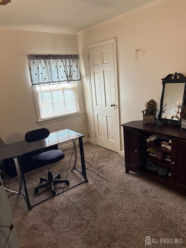 1472 Stanley Ter, Hillside, NJ 07205 - carpeted home office featuring ornamental molding and baseboards