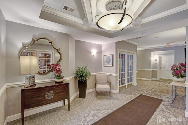 4215 Falston Cir Unit 15, Old Bridge, NJ 08857 - community lobby featuring ornamental molding, coffered ceiling, and beam ceiling