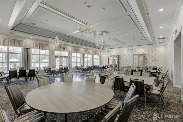 4215 Falston Cir Unit 15, Old Bridge, NJ 08857 - carpeted dining space featuring coffered ceiling and recessed lighting