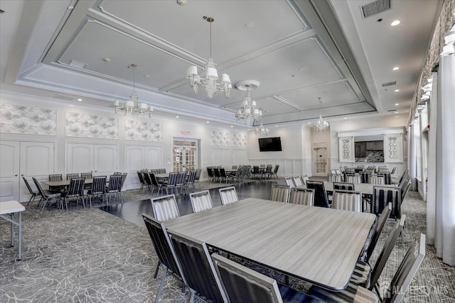 4215 Falston Cir Unit 15, Old Bridge, NJ 08857 - dining space with a decorative wall, a chandelier, recessed lighting, and crown molding