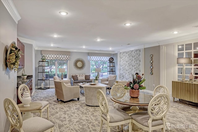 4215 Falston Cir Unit 15, Old Bridge, NJ 08857 - dining area featuring ornamental molding, recessed lighting, and light carpet
