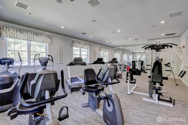 4215 Falston Cir Unit 15, Old Bridge, NJ 08857 - gym with recessed lighting, crown molding, and carpet floors