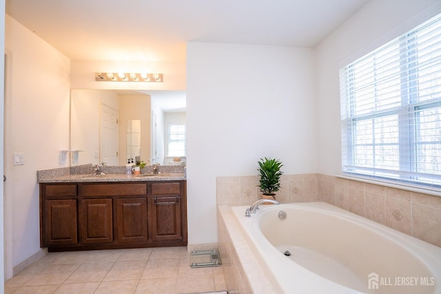 460 Morning Glory Dr, Monroe, NJ 08831 - bathroom with a bath, tile patterned floors, and double vanity