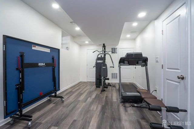460 Morning Glory Dr, Monroe, NJ 08831 - exercise area with wood finished floors, baseboards, and recessed lighting