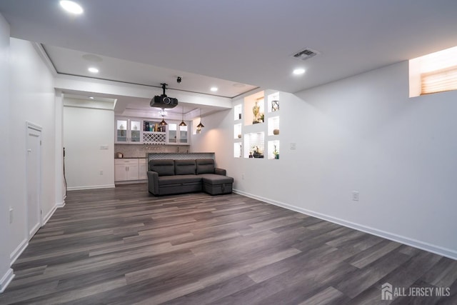 460 Morning Glory Dr, Monroe, NJ 08831 - unfurnished living room with dark wood-style flooring, baseboards, and recessed lighting