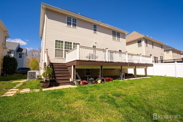 460 Morning Glory Dr, Monroe, NJ 08831 - rear view of property featuring a wooden deck, stairs, and central AC unit