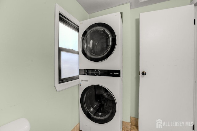 117 Burlington Ave, Leonardo, NJ 07737 - clothes washing area with stacked washer and clothes dryer