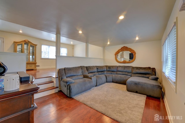 117 Whitman St, Carteret, NJ 07008 - living room featuring wood finished floors, recessed lighting, visible vents, and baseboards