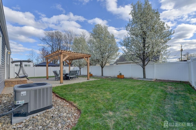 117 Whitman St, Carteret, NJ 07008 - view of yard featuring central AC, a patio area, a fenced backyard, and a pergola