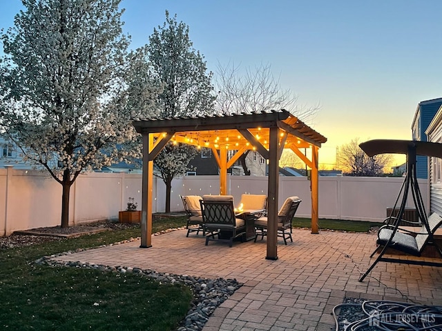 117 Whitman St, Carteret, NJ 07008 - view of patio / terrace with a pergola, a fenced backyard, and an outdoor fire pit