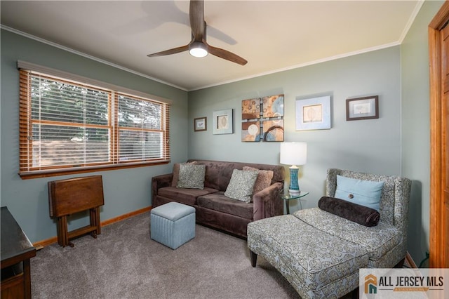 120 Alfred St, Edison, NJ 08820 - living area featuring a ceiling fan, carpet floors, and ornamental molding