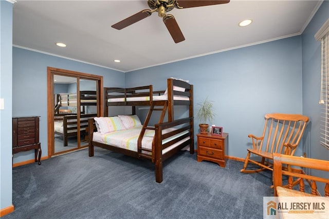 120 Alfred St, Edison, NJ 08820 - bedroom featuring recessed lighting, crown molding, carpet flooring, and ceiling fan
