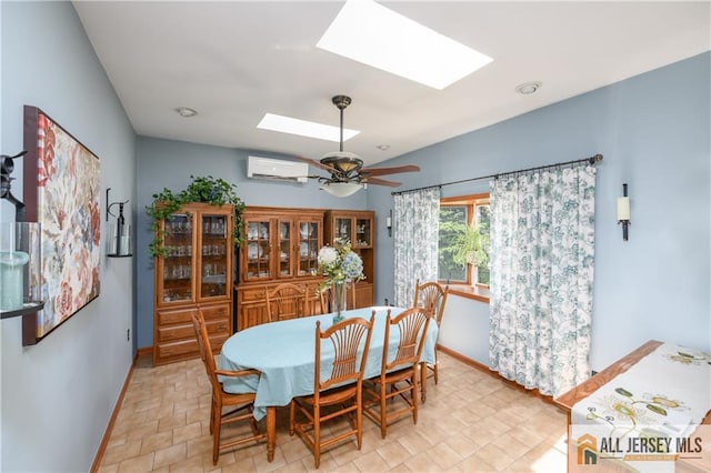 120 Alfred St, Edison, NJ 08820 - dining room with a skylight, an AC wall unit, and a ceiling fan