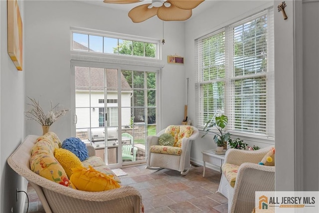 103 Einstein Way E, Windsor, NJ 08512 - sitting room featuring healthy amount of natural light, a ceiling fan, and stone finish flooring