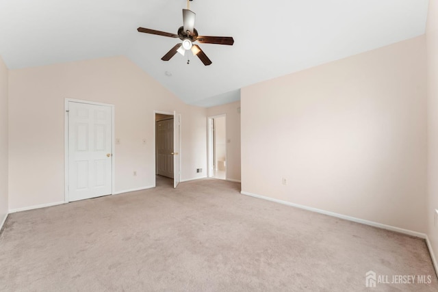 26 Allison Ct, South Brunswick, NJ 08852 - unfurnished bedroom featuring light carpet, vaulted ceiling, baseboards, and ceiling fan