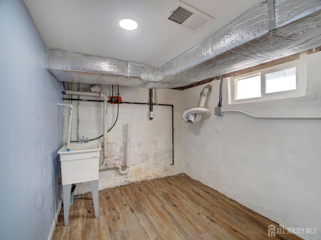 basement featuring wood-type flooring