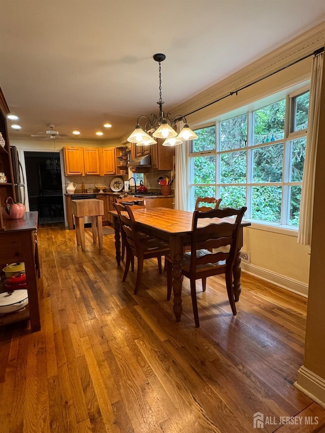 13 Concord St, Edison, NJ 08820 - dining area with healthy amount of natural light, recessed lighting, dark wood-style floors, and a chandelier