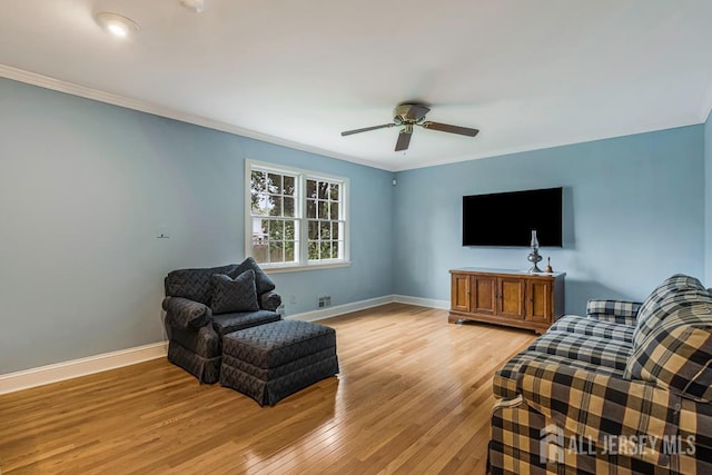 318 Ambrose Ave, Middlesex, NJ 08846 - living room featuring light wood-style flooring, ornamental molding, and a ceiling fan