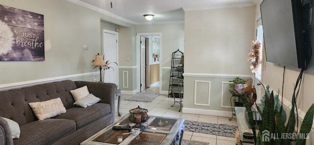 95 Gravel Hill-Spotswood Rd, Monroe, NJ 08831 - living room with light tile patterned floors, ornamental molding, and wainscoting
