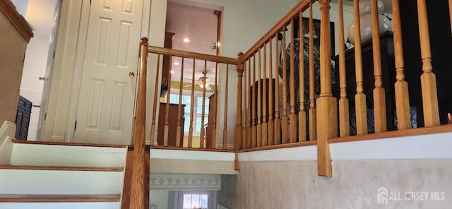 95 Gravel Hill-Spotswood Rd, Monroe, NJ 08831 - stairway with a ceiling fan
