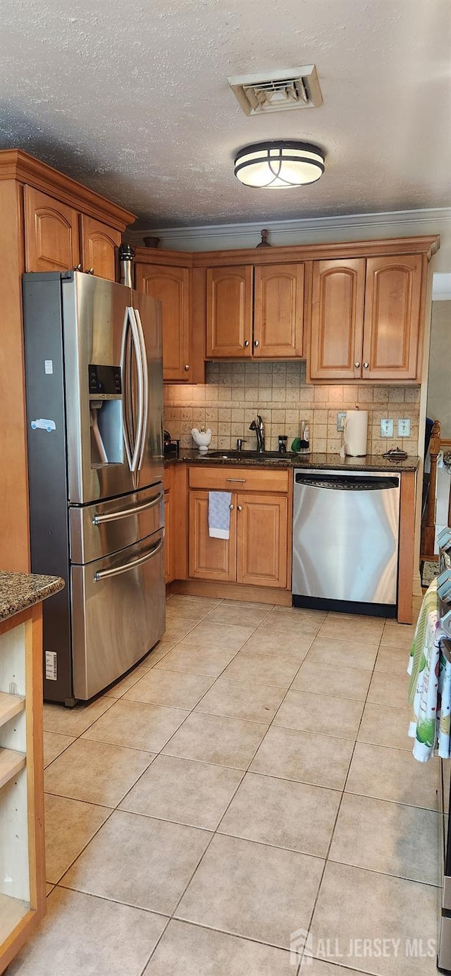 95 Gravel Hill-Spotswood Rd, Monroe, NJ 08831 - kitchen featuring stainless steel appliances, a sink, backsplash, and light tile patterned flooring