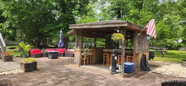 95 Gravel Hill-Spotswood Rd, Monroe, NJ 08831 - view of property's community featuring a gazebo, an outdoor living space, a patio, and view of scattered trees